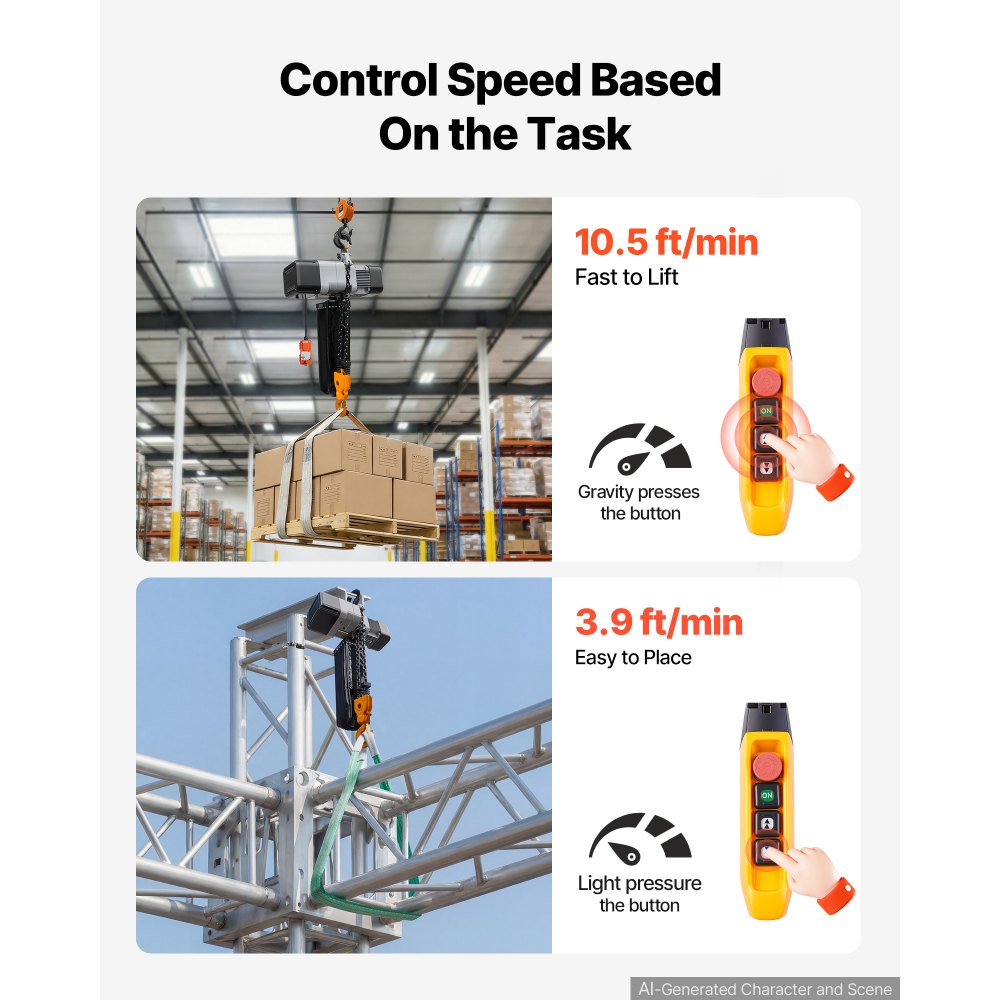 VEVOR 11000 lbs Electric Chain Hoist 30 ft Lift Three-Phase Overhead Crane, Double G100 Chain with 328 ft Wireless & 27 ft Wired Remote Control, 208-240V/440-480V, for Factories, Warehouses, Garages