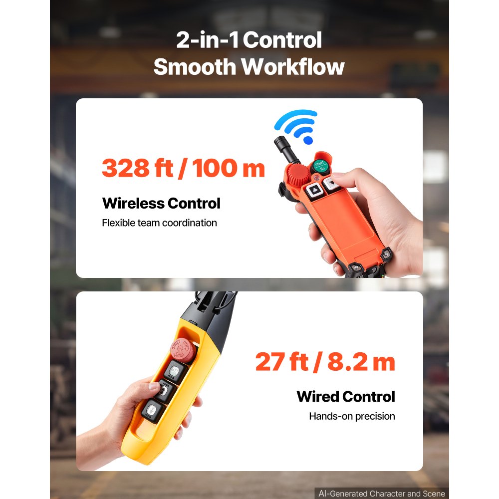 VEVOR 11000 lbs Electric Chain Hoist 30 ft Lift Three-Phase Overhead Crane, Double G100 Chain with 328 ft Wireless & 27 ft Wired Remote Control, 208-240V/440-480V, for Factories, Warehouses, Garages