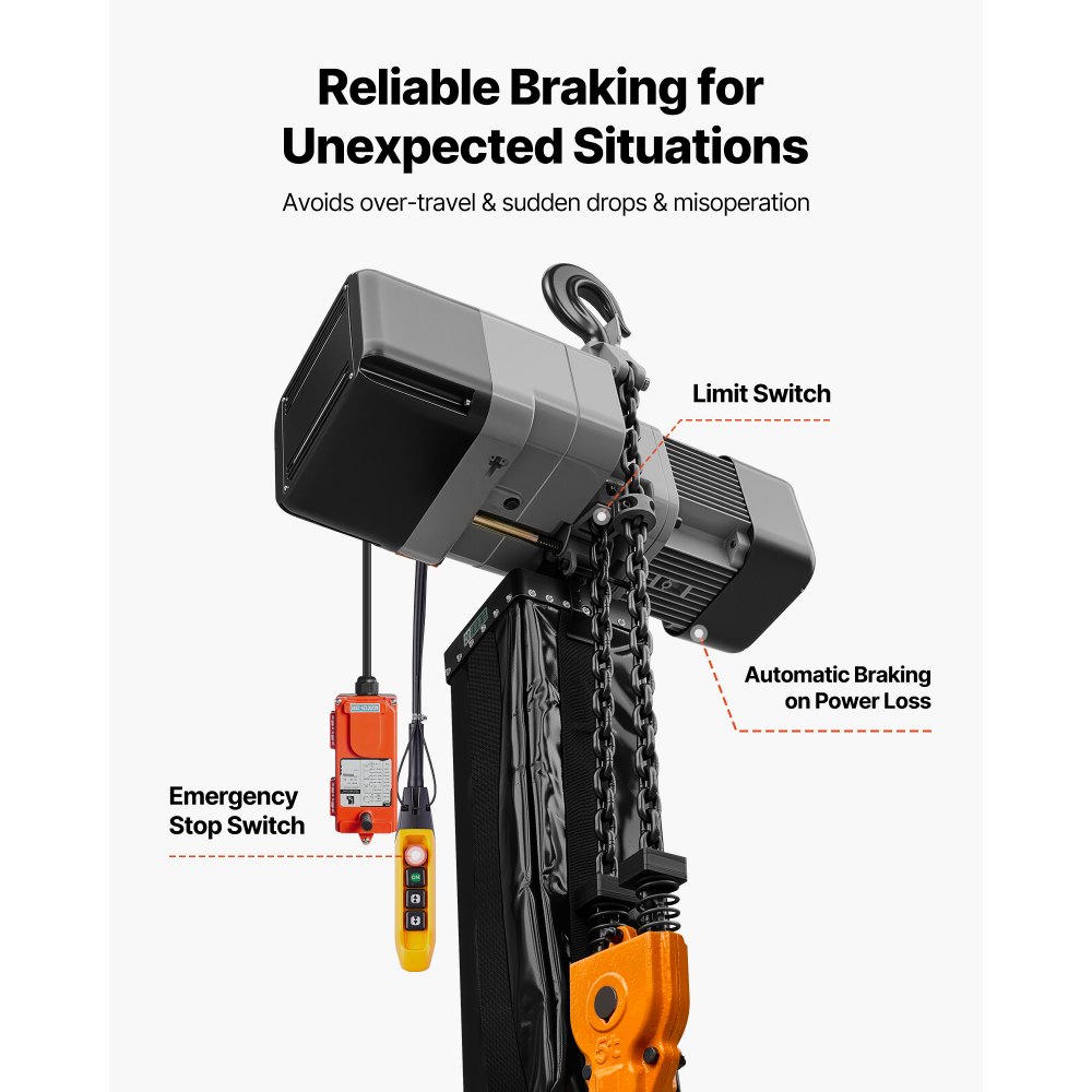 VEVOR 11000 lbs Electric Chain Hoist 30 ft Lift Three-Phase Overhead Crane, Double G100 Chain with 328 ft Wireless & 27 ft Wired Remote Control, 208-240V/440-480V, for Factories, Warehouses, Garages