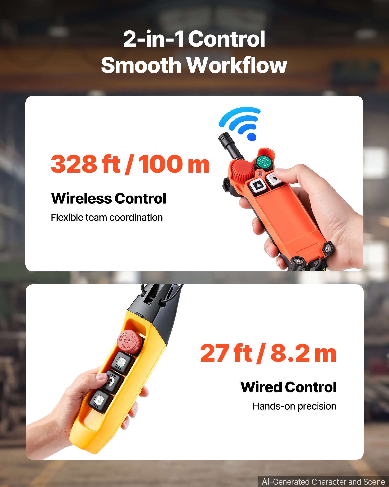 VEVOR 11000 lbs Electric Chain Hoist 30 ft Lift Three-Phase Overhead Crane, Double G100 Chain with 328 ft Wireless & 27 ft Wired Remote Control, 208-240V/440-480V, for Factories, Warehouses, Garages