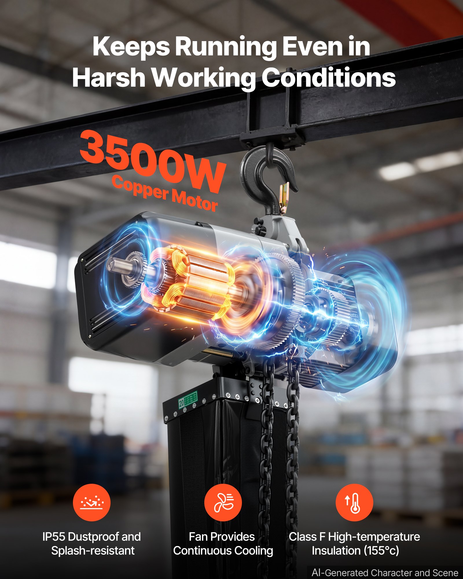 VEVOR 11000 lbs Electric Chain Hoist 30 ft Lift Three-Phase Overhead Crane, Double G100 Chain with 328 ft Wireless & 27 ft Wired Remote Control, 208-240V/440-480V, for Factories, Warehouses, Garages