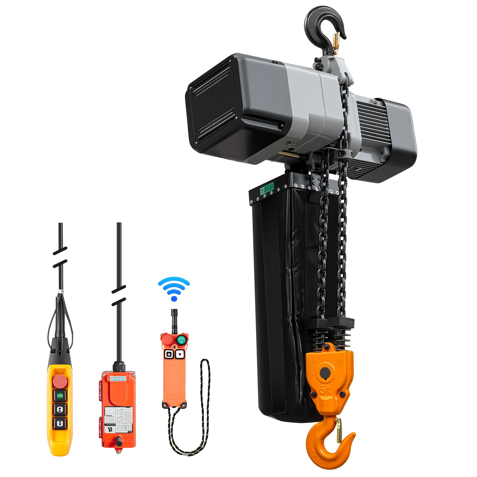 VEVOR 11000 lbs Electric Chain Hoist 30 ft Lift Three-Phase Overhead Crane, Double G100 Chain with 328 ft Wireless & 27 ft Wired Remote Control, 208-240V/440-480V, for Factories, Warehouses, Garages