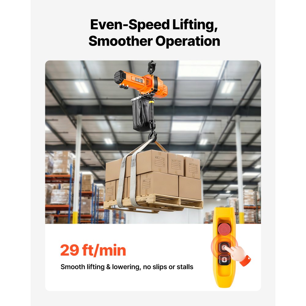 VEVOR 2200 lbs Electric Chain Hoist, 10 ft Lifting Height, 120V Single Phase Overhead Crane with 10 ft Wired Remote Control, G100 Chain Electric Lift Hoist for Factories, Warehouses, Garages