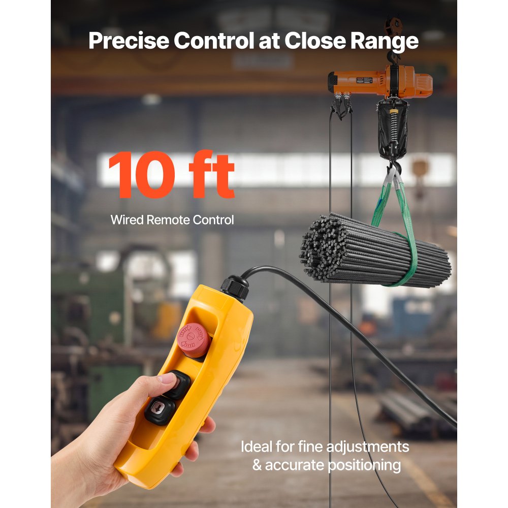 VEVOR 2200 lbs Electric Chain Hoist, 10 ft Lifting Height, 120V Single Phase Overhead Crane with 10 ft Wired Remote Control, G100 Chain Electric Lift Hoist for Factories, Warehouses, Garages