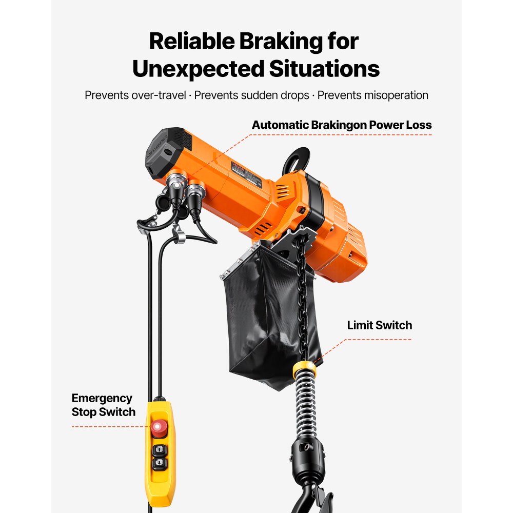 VEVOR 2200 lbs Electric Chain Hoist, 10 ft Lifting Height, 120V Single Phase Overhead Crane with 10 ft Wired Remote Control, G100 Chain Electric Lift Hoist for Factories, Warehouses, Garages