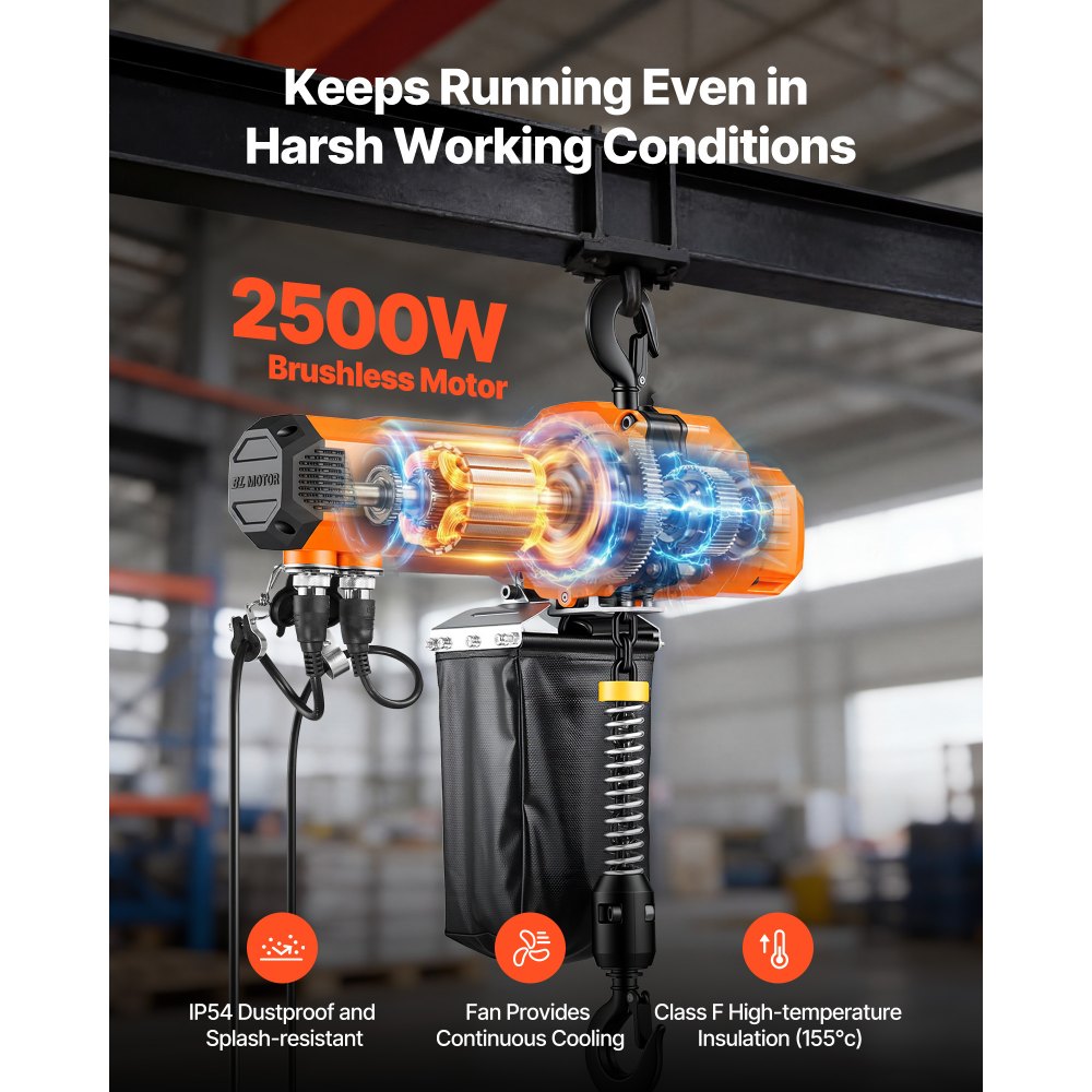 VEVOR 2200 lbs Electric Chain Hoist, 10 ft Lifting Height, 120V Single Phase Overhead Crane with 10 ft Wired Remote Control, G100 Chain Electric Lift Hoist for Factories, Warehouses, Garages