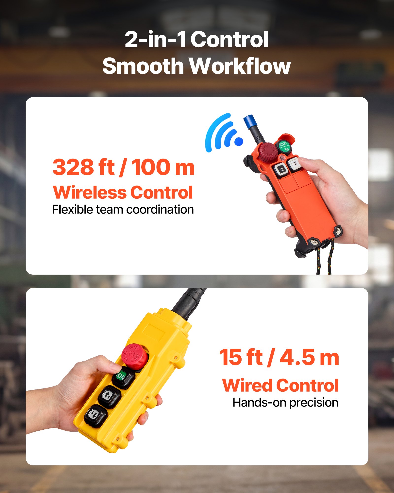 VEVOR 1100 lbs Electric Chain Hoist, 20 ft Lifting Height, Three-Phase Overhead Crane with 328 ft Wireless & 15 ft Wired Remote Control, Single G80 Chain Hoist for Factories, Warehouses, Garages