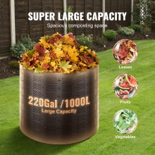 Kompostovací zásobník VEVOR 220 galónov, vonkajší rozšíriteľný kompostér, jednoduché nastavenie a veľkokapacitný kompostovací zásobník, rýchle vytváranie úrodnej pôdy