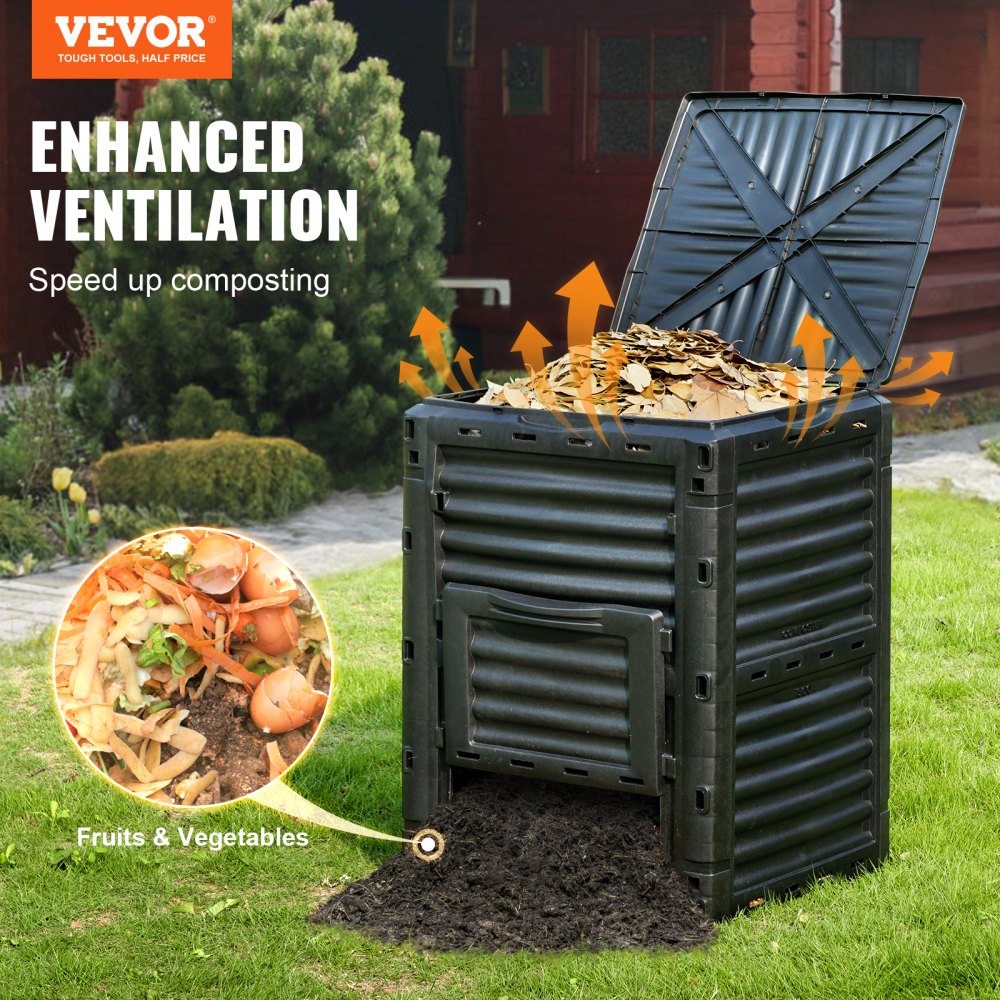 220 Gallon Outdoor Compost Bin, Expandable Composter, Easy to Setup & Large Capacity for Backyard, Lawn (Black with Gloves)