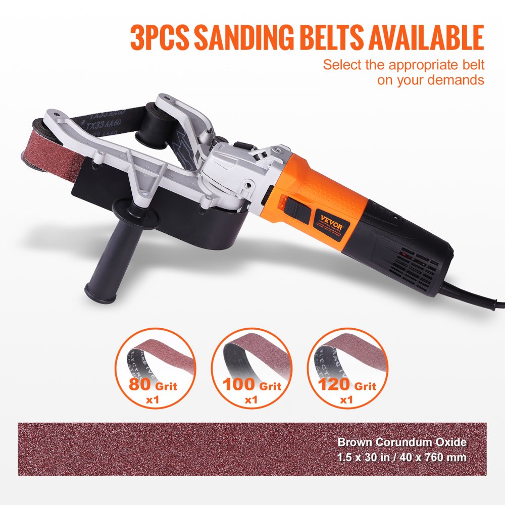 VEVOR Pipe Tube Polisher Sander, 1000W Pipe Belt Sander with 6 Variable Speeds 1100-3200rpm, Professional Belt Sander Grinding Machine with 3PCS Sanding Belts for Burnishing Finishing Rust Removal