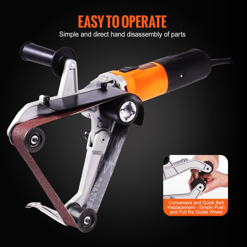 VEVOR Pipe Tube Polisher Sander, 1000W Pipe Belt Sander with 6 Variable Speeds 1100-3200rpm, Professional Belt Sander Grinding Machine with 3PCS Sanding Belts for Burnishing Finishing Rust Removal