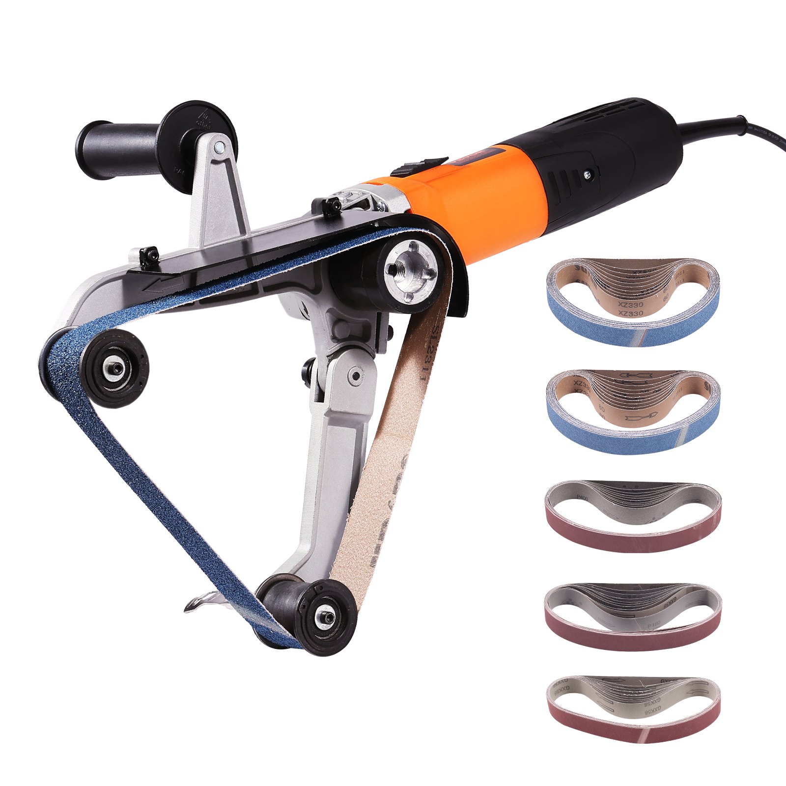 VEVOR Pipe Tube Polisher Sander, 1300W Pipe Belt Sander with 6 Variable Speeds 1100-3200rpm, Professional Belt Sander Grinding Machine with 50PCS Sanding Belts for Burnishing Finishing Rust Removal