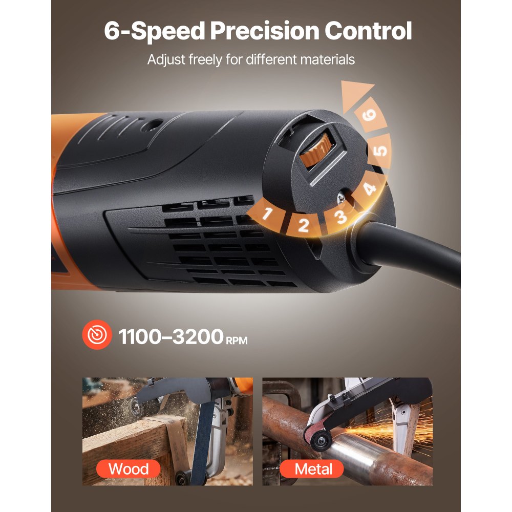 VEVOR Pipe Tube Polisher Sander, 1000W Pipe Belt Sander with 6 Variable Speeds 1100-3200rpm, Professional Belt Sander Grinding Machine with 100PCS Sanding Belts for Burnishing Finishing Rust Removal