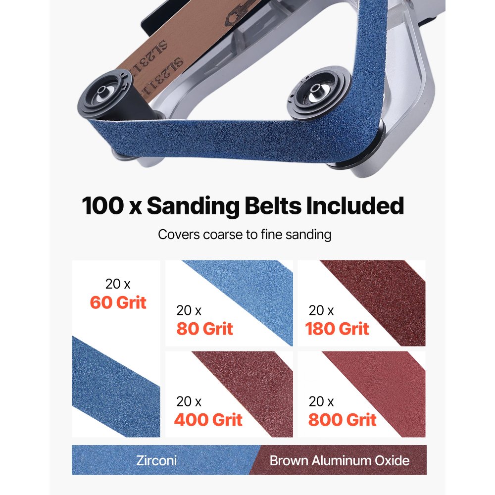VEVOR Pipe Tube Polisher Sander, 1000W Pipe Belt Sander with 6 Variable Speeds 1100-3200rpm, Professional Belt Sander Grinding Machine with 100PCS Sanding Belts for Burnishing Finishing Rust Removal