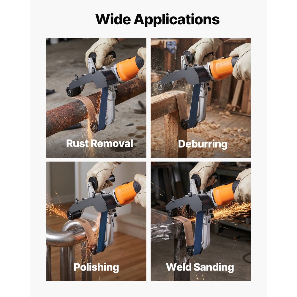 VEVOR Pipe Tube Polisher Sander, 1000W Pipe Belt Sander with 6 Variable Speeds 1100-3200rpm, Professional Belt Sander Grinding Machine with 100PCS Sanding Belts for Burnishing Finishing Rust Removal