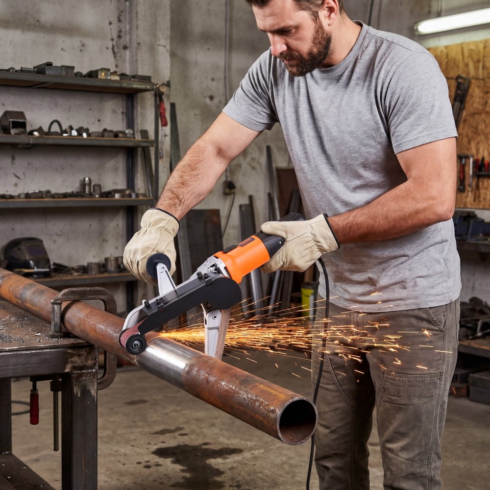 VEVOR Pipe Tube Polisher Sander, 1000W Pipe Belt Sander with 6 Variable Speeds 1100-3200rpm, Professional Belt Sander Grinding Machine with 100PCS Sanding Belts for Burnishing Finishing Rust Removal