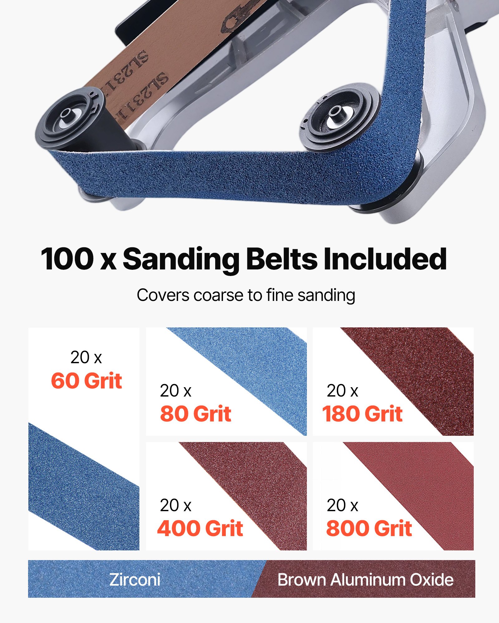 VEVOR Pipe Tube Polisher Sander, 1000W Pipe Belt Sander with 6 Variable Speeds 1100-3200rpm, Professional Belt Sander Grinding Machine with 100PCS Sanding Belts for Burnishing Finishing Rust Removal