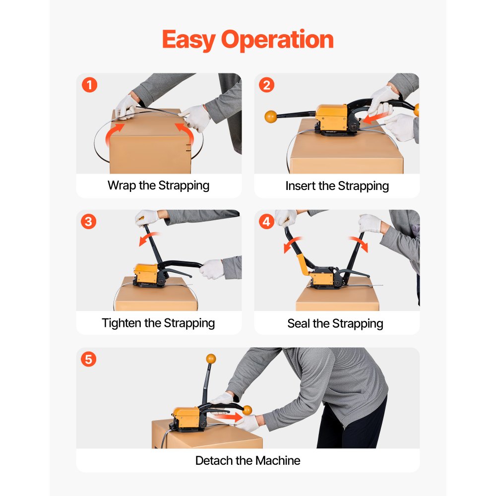 VEVOR Banding Strapping Kit, Heavy Duty A3 Steel Banding Sealer Tool with Adjustable Width, Manual Metal Pallet Packaging Strapping Kit for Warehouse, Transportation, Industrial Bundling, Home Use