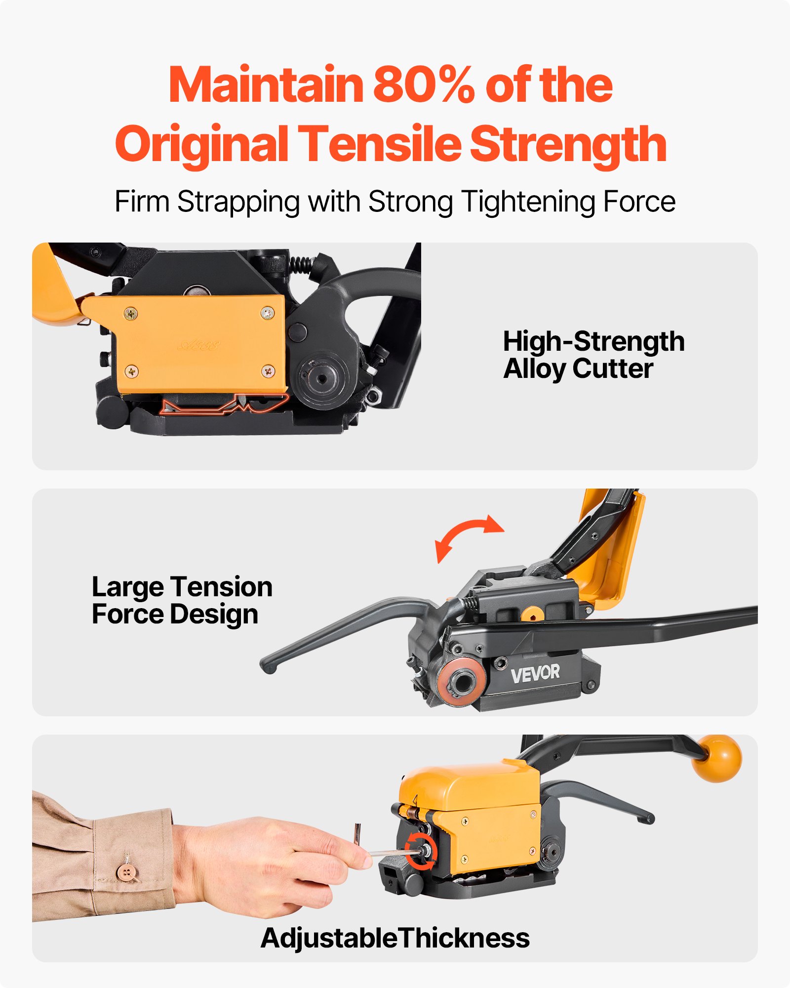 VEVOR Banding Strapping Kit, Heavy Duty A3 Steel Banding Sealer Tool with Adjustable Width, Manual Metal Pallet Packaging Strapping Kit for Warehouse, Transportation, Industrial Bundling, Home Use