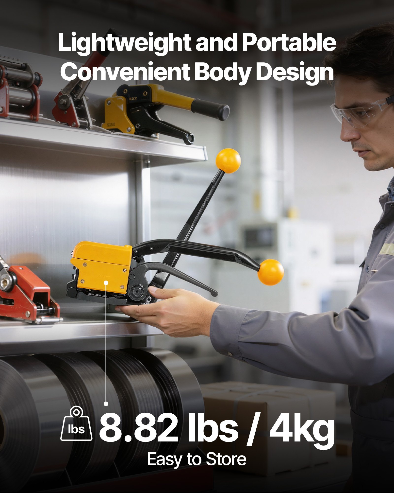 VEVOR Banding Strapping Kit, Heavy Duty A3 Steel Banding Sealer Tool with Adjustable Width, Manual Metal Pallet Packaging Strapping Kit for Warehouse, Transportation, Industrial Bundling, Home Use