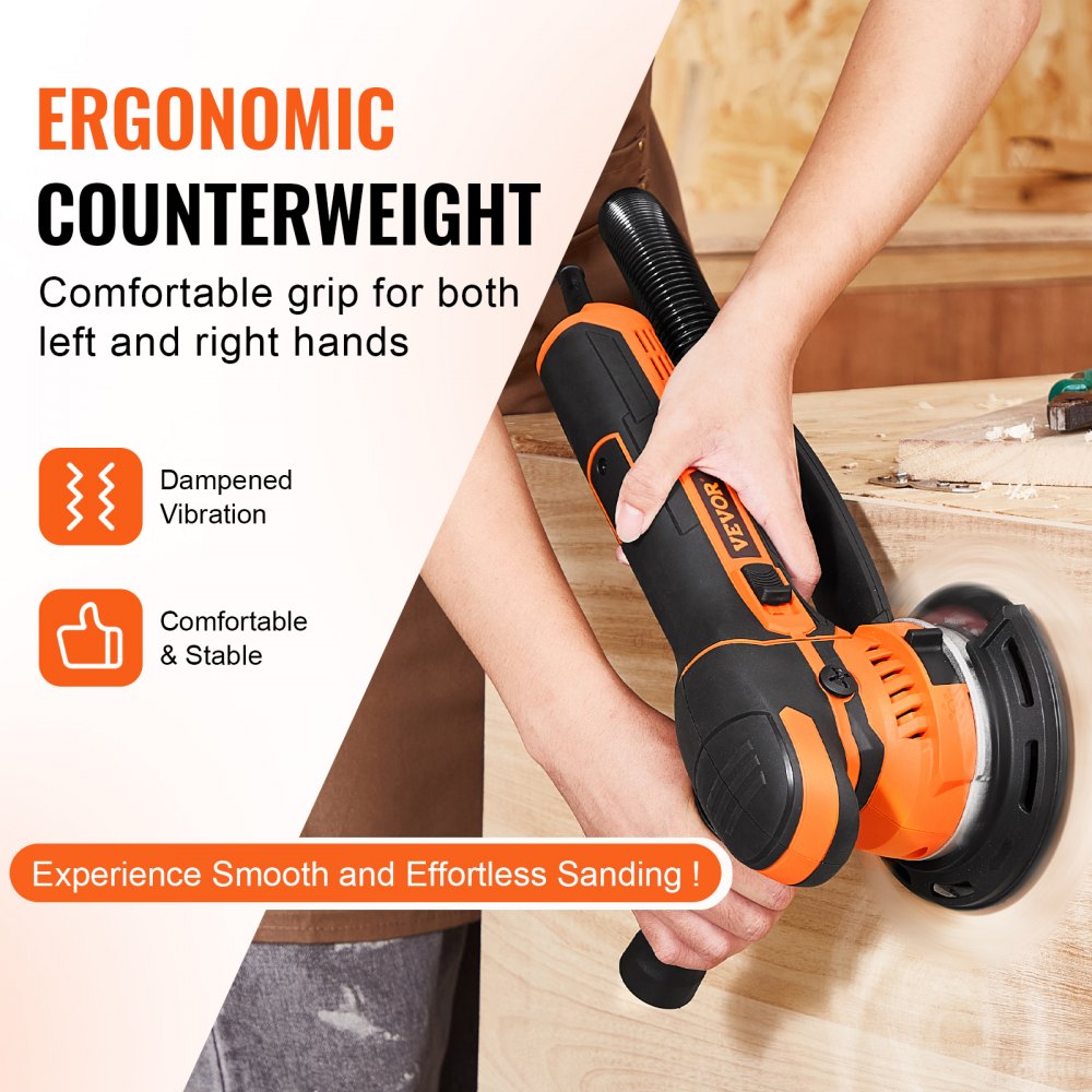 VEVOR Random Orbital Sander, 6-Inch DA & GA Dual Action Orbital Sander, 850W 7400PRM 6 Variable Speed Electric Palm Sander with 10PCS Sandpapers, Dust Connector for Woodworking Detailing Sanding