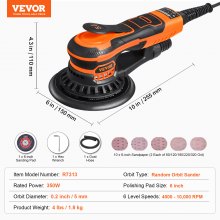 VEVOR Random Orbital Sander 6'' Palm Sander 10 STK Sandpapir 6 Variabel hastighed