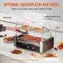 VEVOR hot dog roller with optional backsplash and shelf, featuring toughened glass hood and 180° rotation.