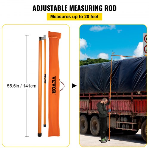 VEVOR Load Height Measuring Stick, 20 ft Sturdy Fiberglass Truck Height Stick with Adjustable Pole, Non-conductive Truck Height Measuring Stick with Carrying Bag, Height Stick for Trucks, Car Haulers