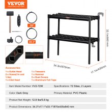 VEVOR Hydroponics Growing System, 72 Sites 2 Layers, Dark Grey PVC Pipes Hydroponic Grow Kit with Water Pump, Timer, Baskets and Sponges for Fruits, Vegetables, Herb