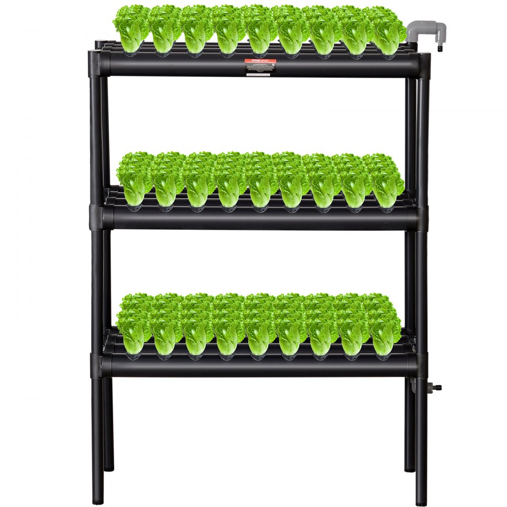 VEVOR Hydroponics Growing System, 108 Sites 3 Layers, Dark Grey PVC Pipes Hydroponic Grow Kit with Water Pump, Timer, Baskets and Sponges for Fruits, Vegetables, Herb