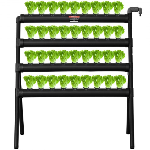 VEVOR Hydroponics Growing System, 36 Sites 4 Layers, Dark Grey PVC Pipes Hydroponic Grow Kit with Water Pump, Timer, Baskets and Sponges for Fruits, Vegetables, Herb