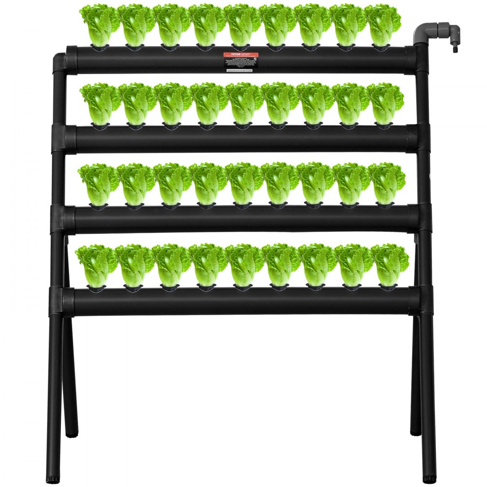 VEVOR Hydroponics Growing System, 36 Sites 4 Layers, Dark Grey PVC Pipes Hydroponic Grow Kit with Water Pump, Timer, Baskets and Sponges for Fruits, Vegetables, Herb