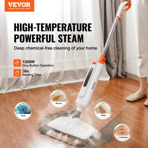 VEVOR Steam Mop, 2-in-1 Hard Wood Floor Cleaner for Various Hard Floors, Like Ceramic, Granite, Marble, Linoleum, Natural Floor Mop with 2 pcs Machine Washable Pads and A Water Tank