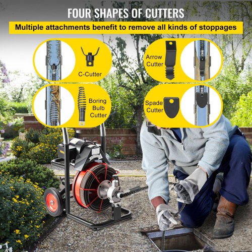 VEVOR 100FT x 3/8Inch Drain Cleaner Machine Auto Feed fit 1"(25mm) to 4"(100mm) Pipes 370W Open Drain Cleaning Machine Portable Electric Drain Auger with Cutters Glove Sewer Snake