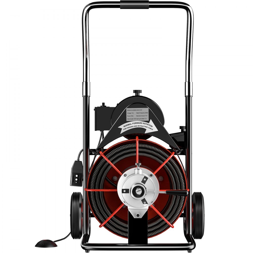 VEVOR Máquina limpiadora de drenaje de 100 pies x 3/8 pulgadas, alimentación automática, ajuste de tuberías de 1 "(25 mm) a 4" (100 mm), máquina de limpieza de drenaje abierto de 370 W, barrena de drenaje eléctrica portátil con cortadores, guante, serpiente de alcantarillado