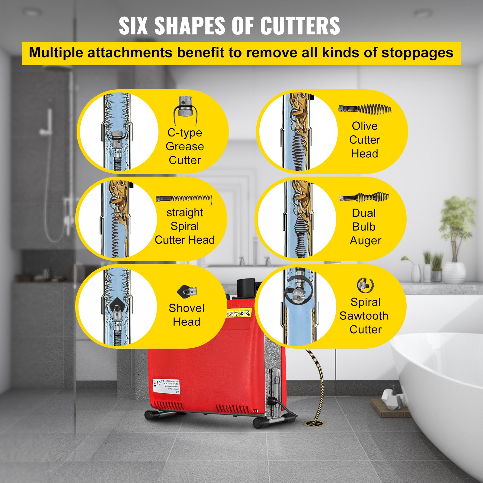 250W Sectional Drain Cleaner 20-100mm Cleaning Machine 15m Augers Spring Cable