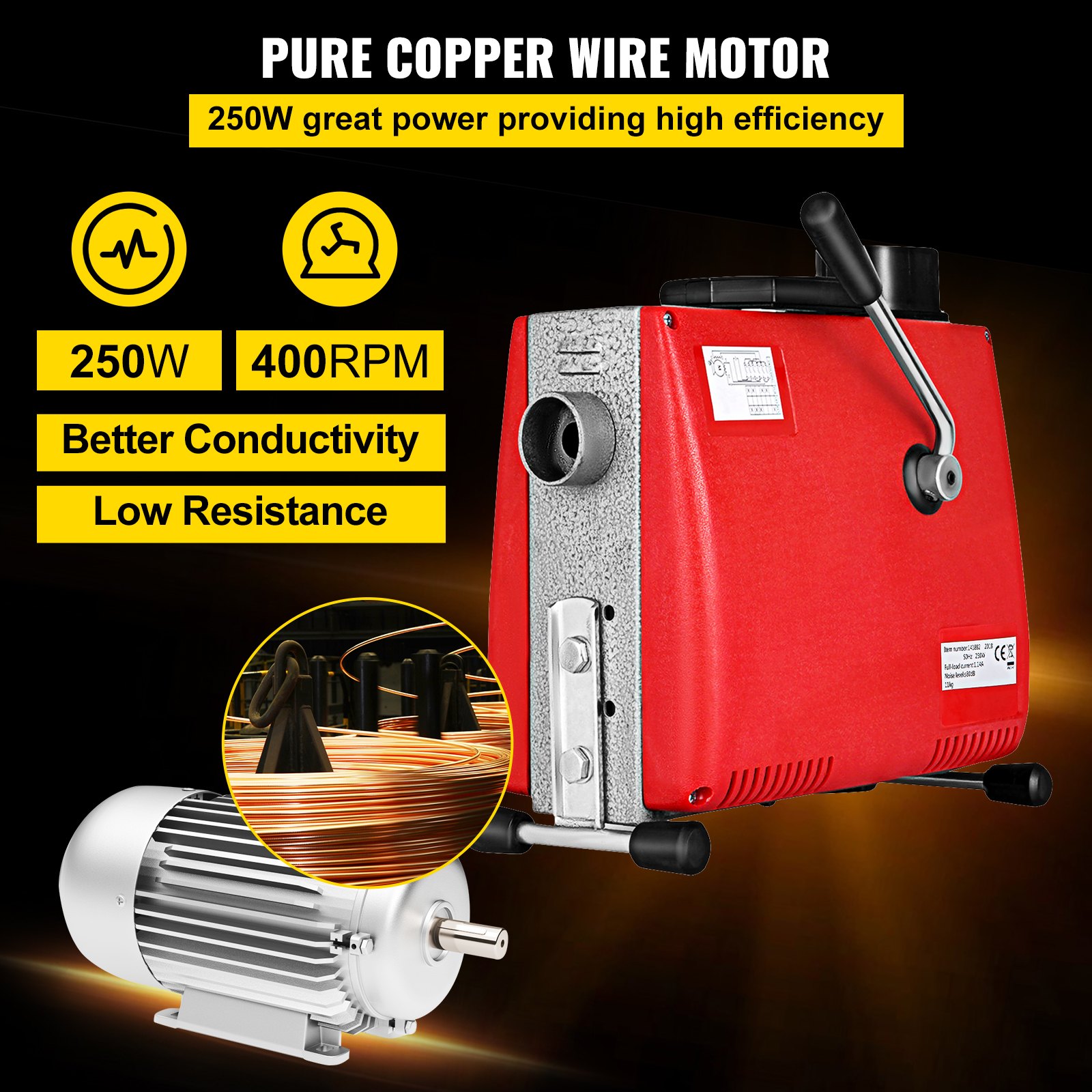 250W Sectional Drain Cleaner 20-100mm Cleaning Machine 15m Augers Spring Cable