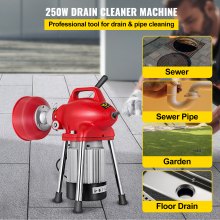 Limpiador de drenaje eléctrico de 250W, máquina de limpieza de tuberías con barrena y cortador