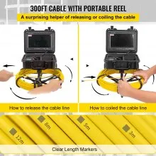 VEVOR Sewer Camera, 300FT, 9" Screen Pipeline Inspection Camera with DVR Function & 8 GB SD Card, Waterproof IP68 Borescope LED Lights, Industrial Endoscope for Home Wall Duct Drain Pipe Plumbing