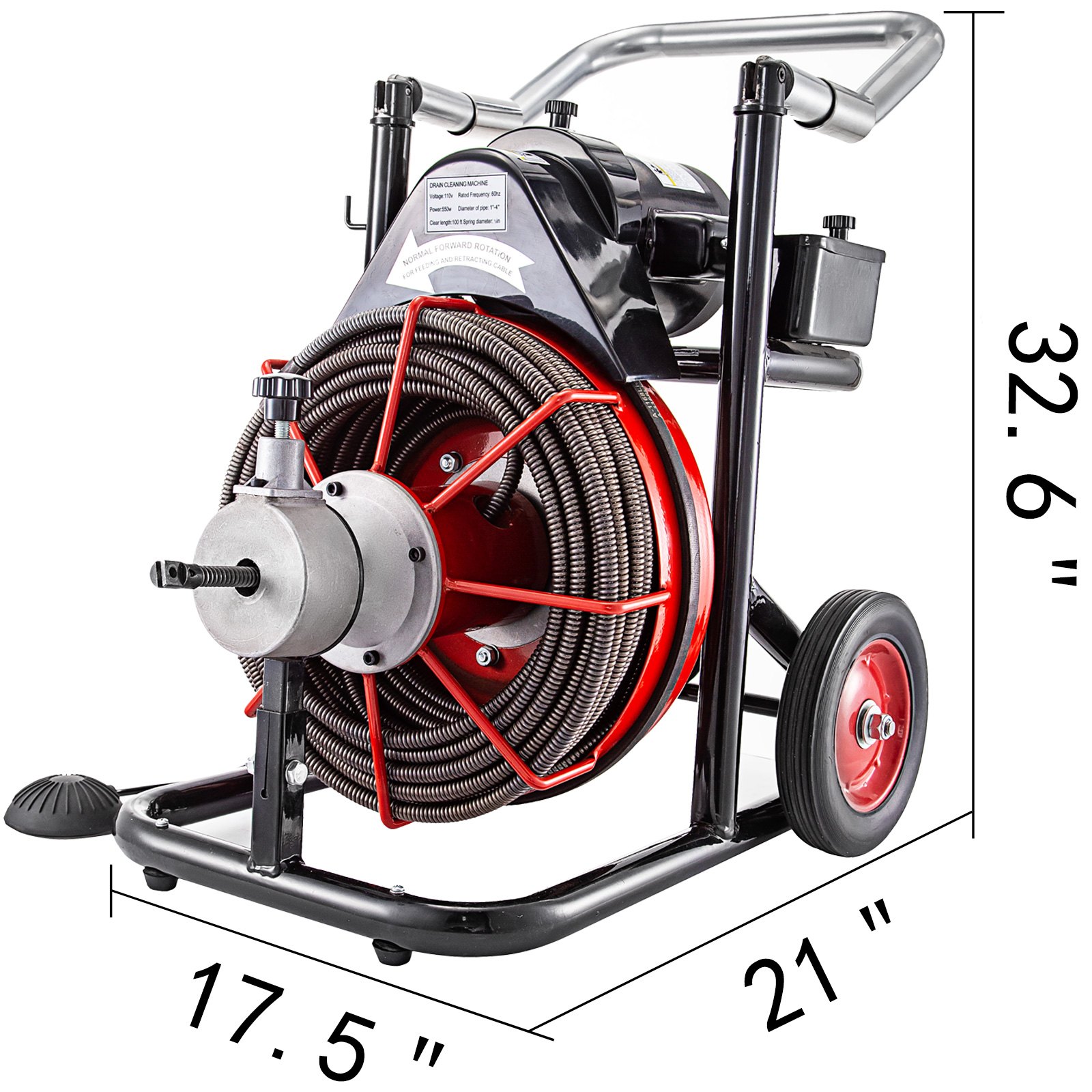 Sewer Machine Drain Cleaner 100ft 1/2" 370W Sewer Cleaning Clog w/ Cutters