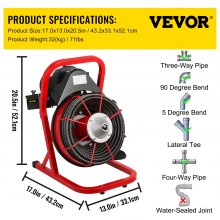 VEVOR 50FT x 1/2 Inch Drain Cleaning Machine, 250W Electric Drain Auger, Portable Sewer Snake Auger Cleaner with Cutters & Air-Activated Foot Switch for 1" to 4" Pipes, Black, Red