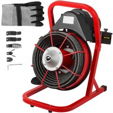 VEVOR 50FT x 1/2 Inch Drain Cleaning Machine, 250W Electric Drain Auger, Portable Sewer Snake Auger Cleaner with Cutters & Air-Activated Foot Switch for 1" to 4" Pipes, Black, Red