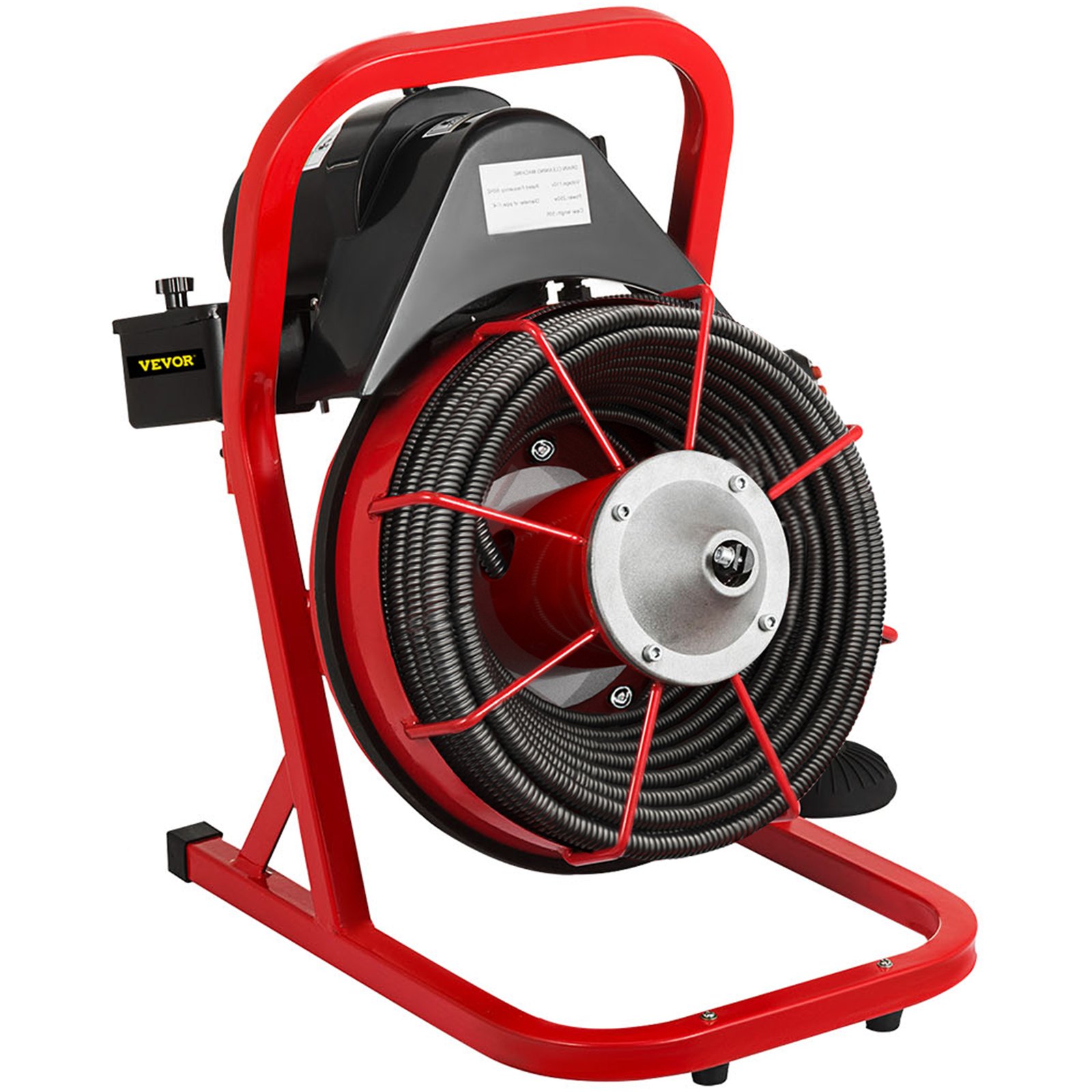 VEVOR 50FT x 1/2 Inch Drain Cleaning Machine, 250W Electric Drain Auger, Portable Sewer Snake Auger Cleaner with Cutters & Air-Activated Foot Switch for 1" to 4" Pipes, Black, Red