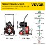 VEVOR Drain Cleaner 50' x 1/2" viemärinpuhdistuskone 370 W viemäritukos ja leikkurit 1750 R/min, 4 leikkuria ja jalkakytkintä 3/4"-4" (20 mm-100 mm) putkille