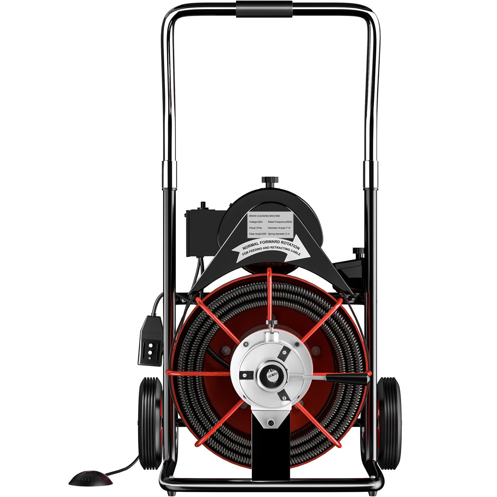 VEVOR Drain Cleaner 50' x 1/2" Drain Cleaning Machine 370W Sewer Clog w/ Cutters 1750R/min with 4 Cutter and Foot Switch for 3/4"-4" (20mm-100mm) Pipes