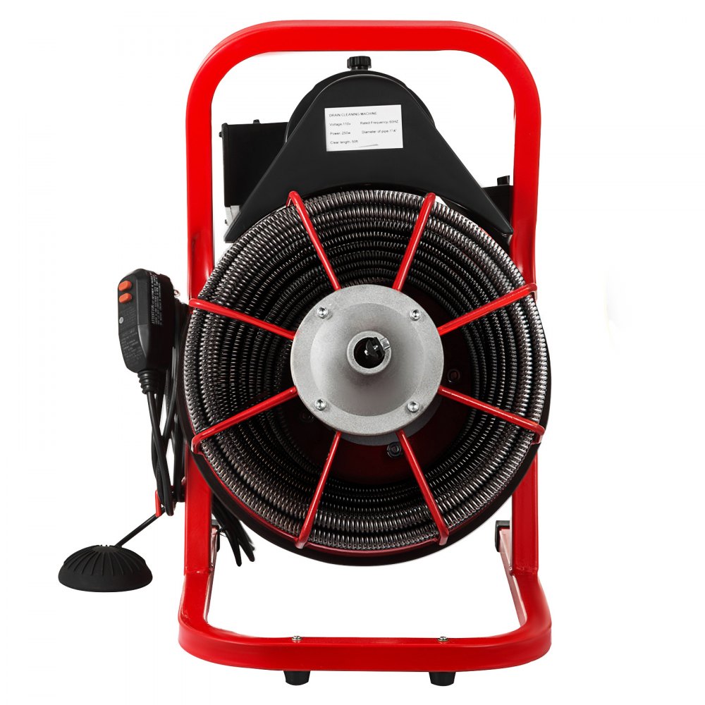 Limpiador de desagües de 50' x 3/8" Máquina de limpieza de desagües de 250 W Obstrucción de alcantarillado con cortadores