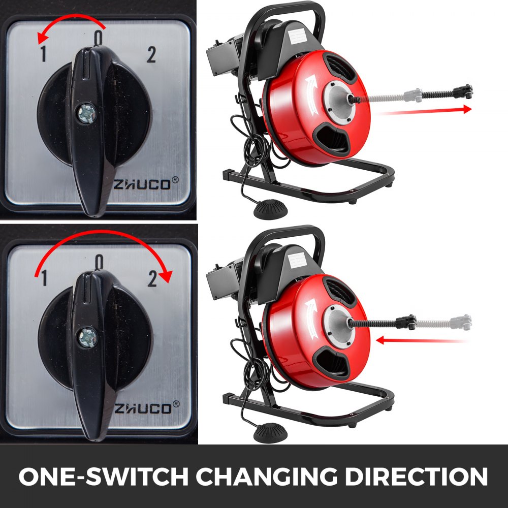 50ft x 1/2" Electric Drain Cleaner 250W Rigid Plumbing Sewerage Pipe Machine