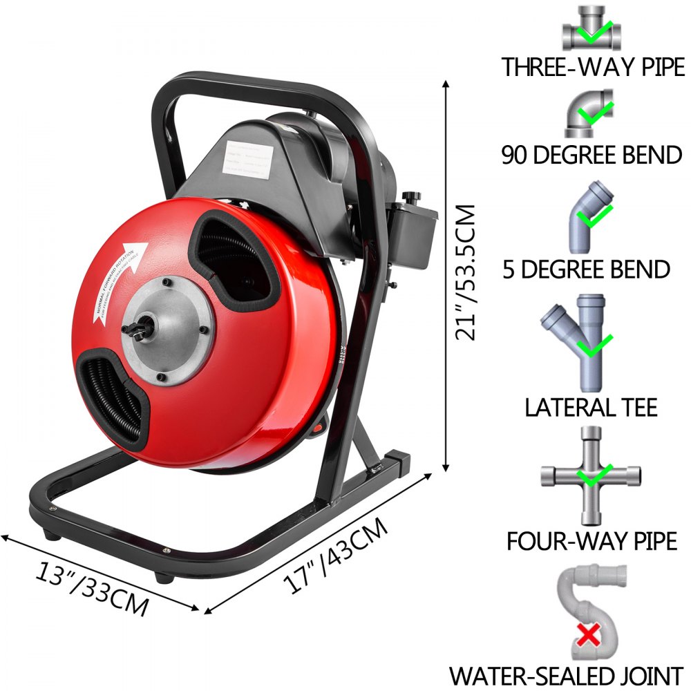 50ft x 1/2" Electric Drain Cleaner 250W Rigid Plumbing Sewerage Pipe Machine