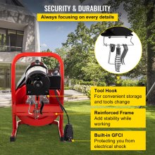VEVOR 75FT x 1/2 Inch Drain Cleaning Machine, 370W Electric Drain Auger, Portable Sewer Snake Auger Cleaner with Cutters & Air-Activated Foot Switch for 1" to 4" Pipes, Black, Red