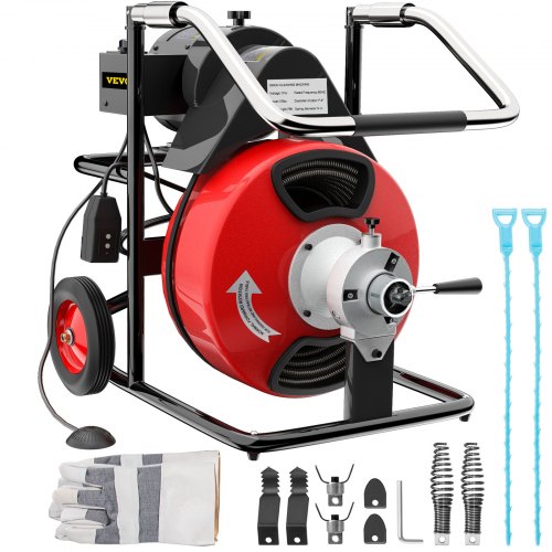 VEVOR 75Ft x 3/8Inch Drain Cleaner Machine fit 1-1/4 Inch (32mm) to 4 Inch(100mm) Pipes 370W Drain Cleaning Machine Portable Electric Drain Auger with 2 Sets of Cutters Electric Drain Auger